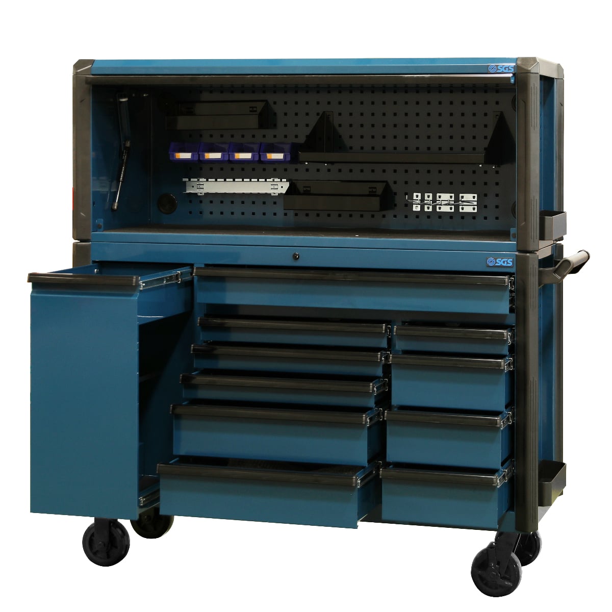 SGS 59in Roller Cabinet with Top Hutch- 11 Drawers- Blue